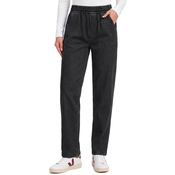 Fantaslook Pull On Jeans for Women Straight Leg Casual Pants Elastic Waist Denim Pants with Pockets