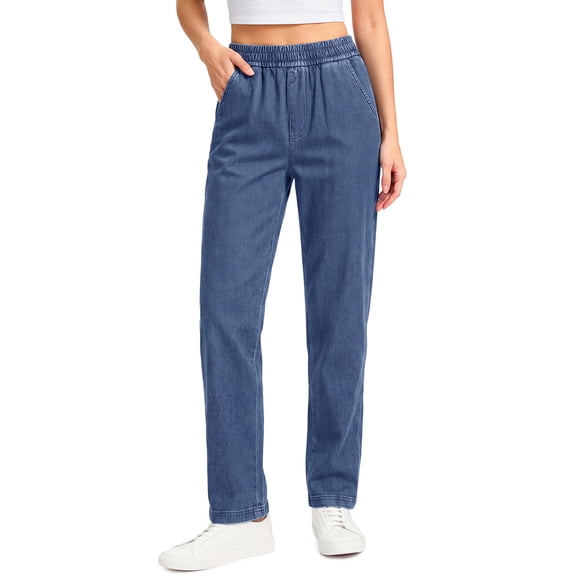 Fantaslook High Waisted Jeans for Women Straight Leg Stretchy Pants Elastic Waist Denim Pants with Pockets