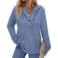 thumbnail image 1 of Fantaslook Hoodies for Women Waffle Knit Sweatshirts Drawstring Long Sleeve Tops Button V Neck Pullover, 1 of 10