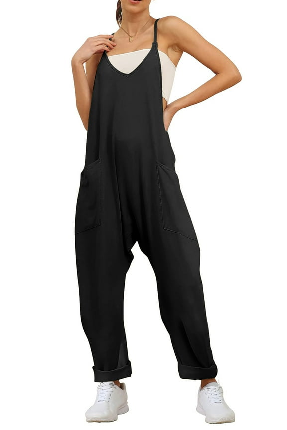 Jumpsuits for Women Casual Loose Rompers Sleeveless Spaghetti Strap Overalls Jumpers Harem Long Pants with Pockets