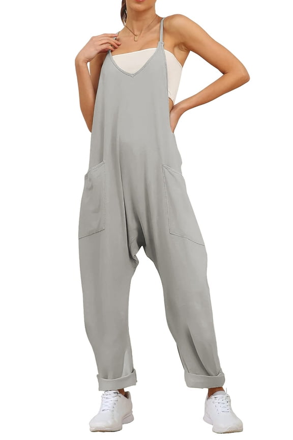 Jumpsuits for Women Casual Loose Rompers Sleeveless Spaghetti Strap Overalls Jumpers Harem Long Pants with Pockets