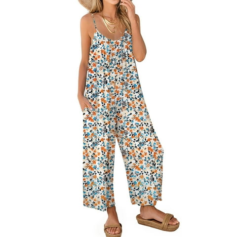 Jumpsuits for Women Casual Sleeveless Spaghetti Strap Rompers Boho Wide Leg Jumpsuits Overalls Dressy Trendy Outfits Clothes
