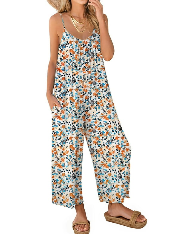 Jumpsuits for Women Casual Sleeveless Spaghetti Strap Rompers Boho Wide Leg Jumpsuits Overalls Dressy Trendy Outfits Clothes