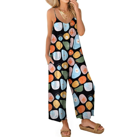 Fantaslook Jumpsuits for Women Casual Sleeveless Spaghetti Strap Rompers Boho Wide Leg Jumpsuits Overalls Dressy Trendy Outfits Clothes