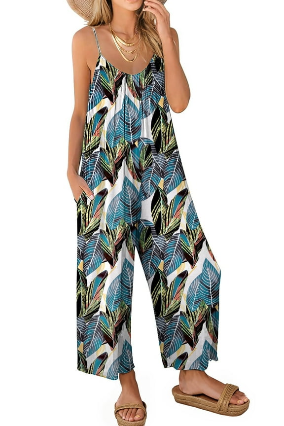 Jumpsuits for Women Casual Sleeveless Spaghetti Strap Rompers Boho Wide Leg Jumpsuits Overalls Dressy Trendy Outfits Clothes