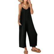 Fantaslook Jumpsuits for Women Casual Sleeveless Spaghetti Strap Rompers Boho Wide Leg Jumpsuits Overalls Dressy Trendy Outfits Clothes