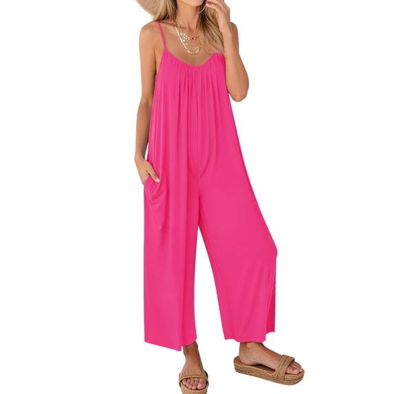 Fantaslook Jumpsuits for Women Casual Sleeveless Spaghetti Strap Rompers Boho Wide Leg Jumpsuits Overalls Dressy Trendy Outfits Clothes