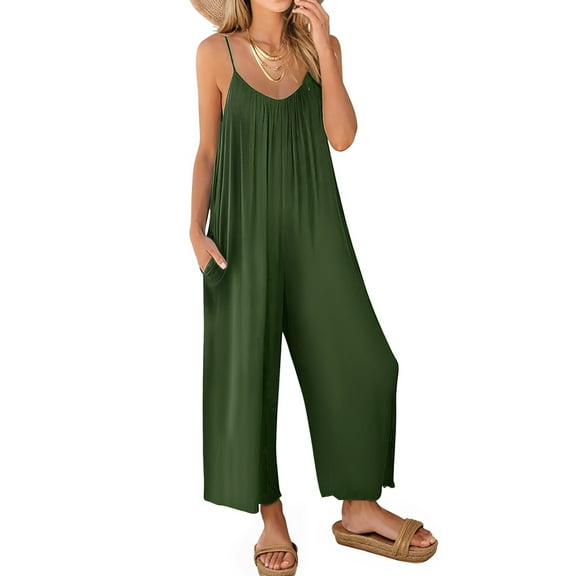Fantaslook Jumpsuits for Women Casual Sleeveless Spaghetti Strap Rompers Boho Wide Leg Jumpsuits Overalls Dressy Trendy Outfits Clothes