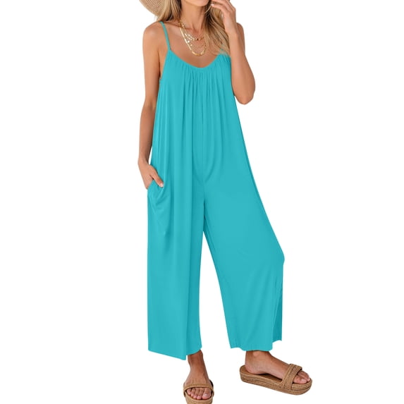 Fantaslook Jumpsuits for Women Casual Sleeveless Spaghetti Strap Rompers Boho Wide Leg Jumpsuits Overalls Dressy Trendy Outfits Clothes