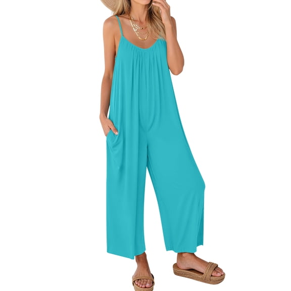 Fantaslook Jumpsuits for Women Casual Sleeveless Spaghetti Strap Rompers Boho Wide Leg Jumpsuits Overalls Dressy Trendy Outfits Clothes