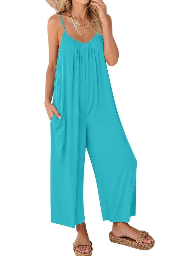 Jumpsuits for Women Casual Sleeveless Spaghetti Strap Rompers Boho Wide Leg Jumpsuits Overalls Dressy Trendy Outfits Clothes