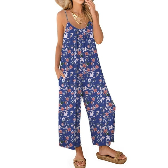 Fantaslook Jumpsuits for Women Casual Sleeveless Spaghetti Strap Rompers Boho Wide Leg Jumpsuits Overalls Dressy Trendy Outfits Clothes
