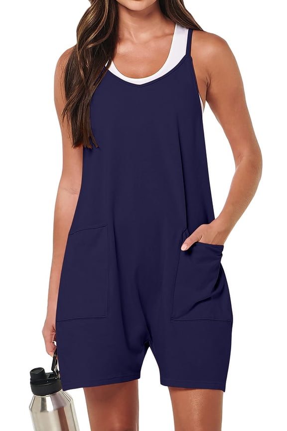 Jumpsuits for Women Casual Summer Rompers Sleeveless Loose Spaghetti Strap Shorts Overalls Jumpers with Pockets