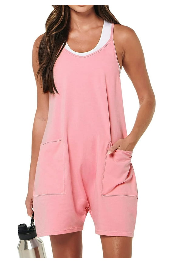Jumpsuits for Women Casual Summer Rompers Sleeveless Loose Spaghetti Strap Shorts Overalls Jumpers with Pockets