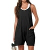 Fantaslook Jumpsuits for Women Casual Summer Rompers Sleeveless Loose Spaghetti Strap Shorts Overalls Jumpers with Pockets