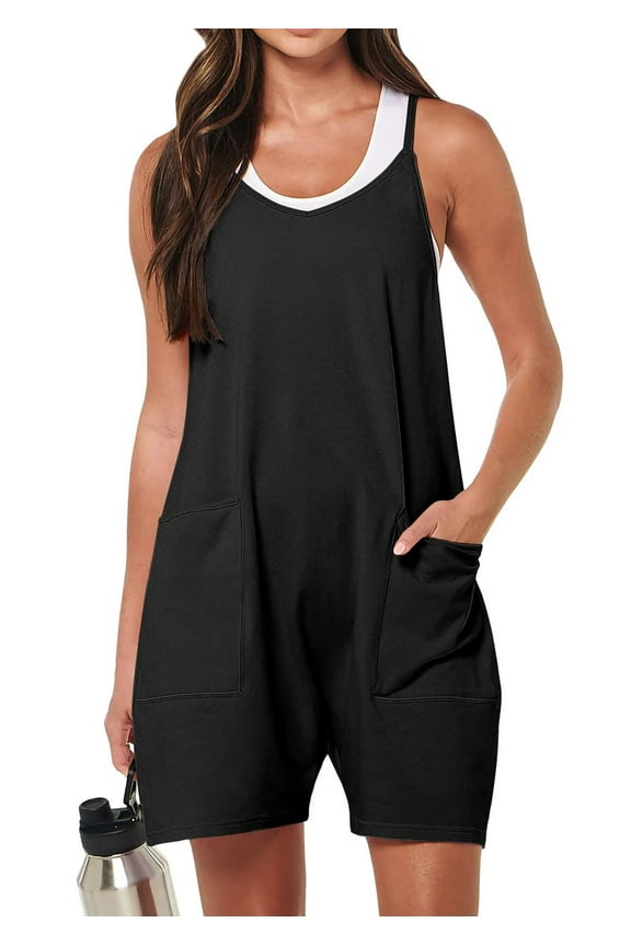 Jumpsuits for Women Casual Summer Rompers Sleeveless Loose Spaghetti Strap Shorts Overalls Jumpers with Pockets