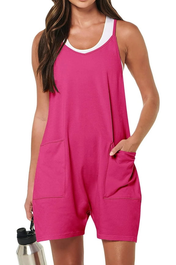 Jumpsuits for Women Casual Summer Rompers Sleeveless Loose Spaghetti Strap Shorts Overalls Jumpers with Pockets