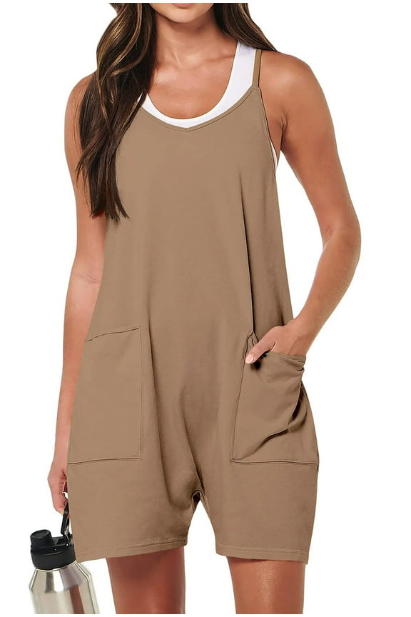 Jumpsuits for Women Casual Summer Rompers Sleeveless Loose Spaghetti Strap Shorts Overalls Jumpers with Pockets