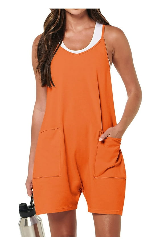 Jumpsuits for Women Casual Summer Rompers Sleeveless Loose Spaghetti Strap Shorts Overalls Jumpers with Pockets