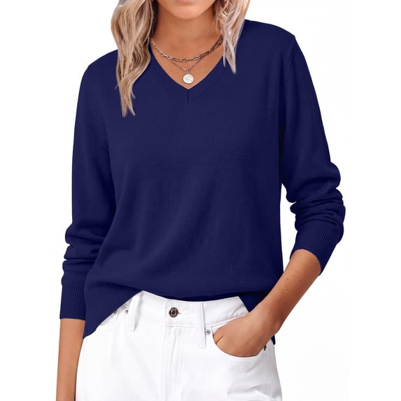Fantaslook Knit Sweater for Women Long Sleeve V Neck Fall Tops Trendy Lightweight Pullover Work Shirts