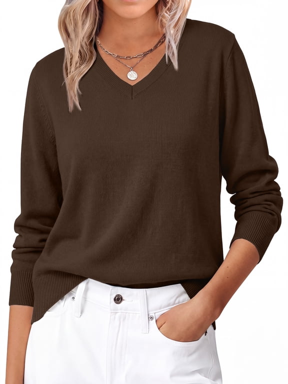 Knit Sweater for Women Long Sleeve V Neck Fall Tops Trendy Lightweight Pullover Work Shirts