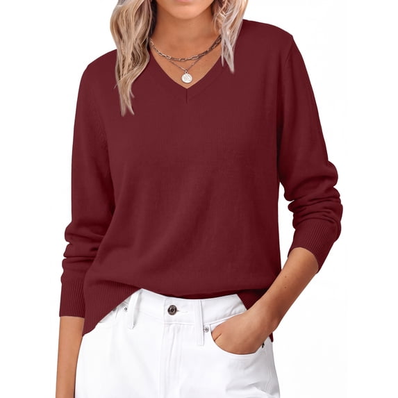 Fantaslook Knit Sweater for Women Long Sleeve V Neck Fall Tops Trendy Lightweight Pullover Work Shirts