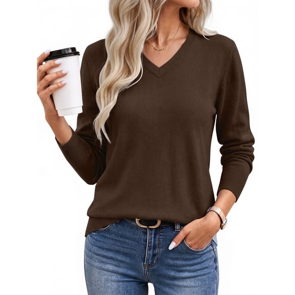 Fantaslook Knit Sweater for Women Long Sleeve V Neck Fall Tops Trendy Lightweight Pullover Work Shirts