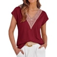 thumbnail image 1 of Fantaslook Lace Womens Blouses Cap Sleeve V Neck T Shirts for Women Summer Casual Tops, 1 of 9