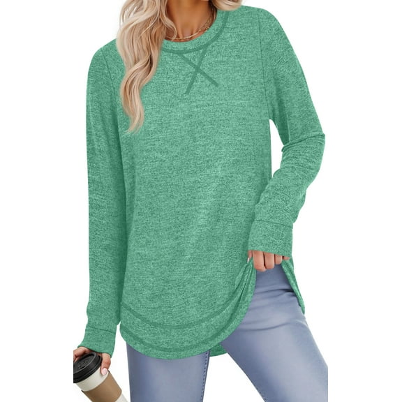 Fantaslook Lightweight Sweatshirts for Women Long Sleeve Crew Neck Tops Casual Curved Hem Shirts