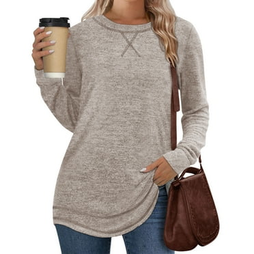 Fantaslook Lightweight Sweatshirts for Women Long Sleeve Crew Neck Tops Casual Curved Hem Shirts