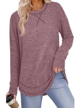 Fantaslook Lightweight Sweatshirts for Women Long Sleeve Crew Neck Tops Casual Curved Hem Shirts