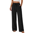 thumbnail image 1 of Fantaslook Linen Wide Leg Pants for Women Flowy Palazzo Drawstring Elastic Waist Trousers with Pockets Summer Beach Vacation Clothes, 1 of 11