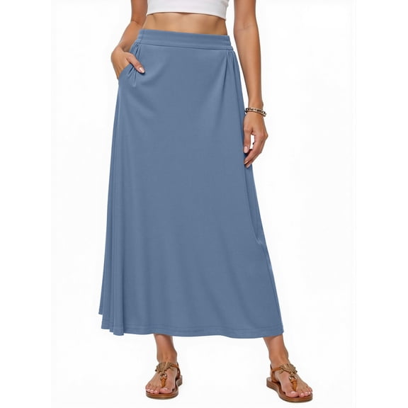 Fantaslook Long Skirts for women Boho Casual Maxi Skirt Trendy Elastic Waist Flowy Skirts with Pockets