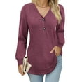 thumbnail image 1 of Fantaslook Long Sleeve Blouses for Women V Neck Button Casual Tops Tunic Henley T Shirts, 1 of 7
