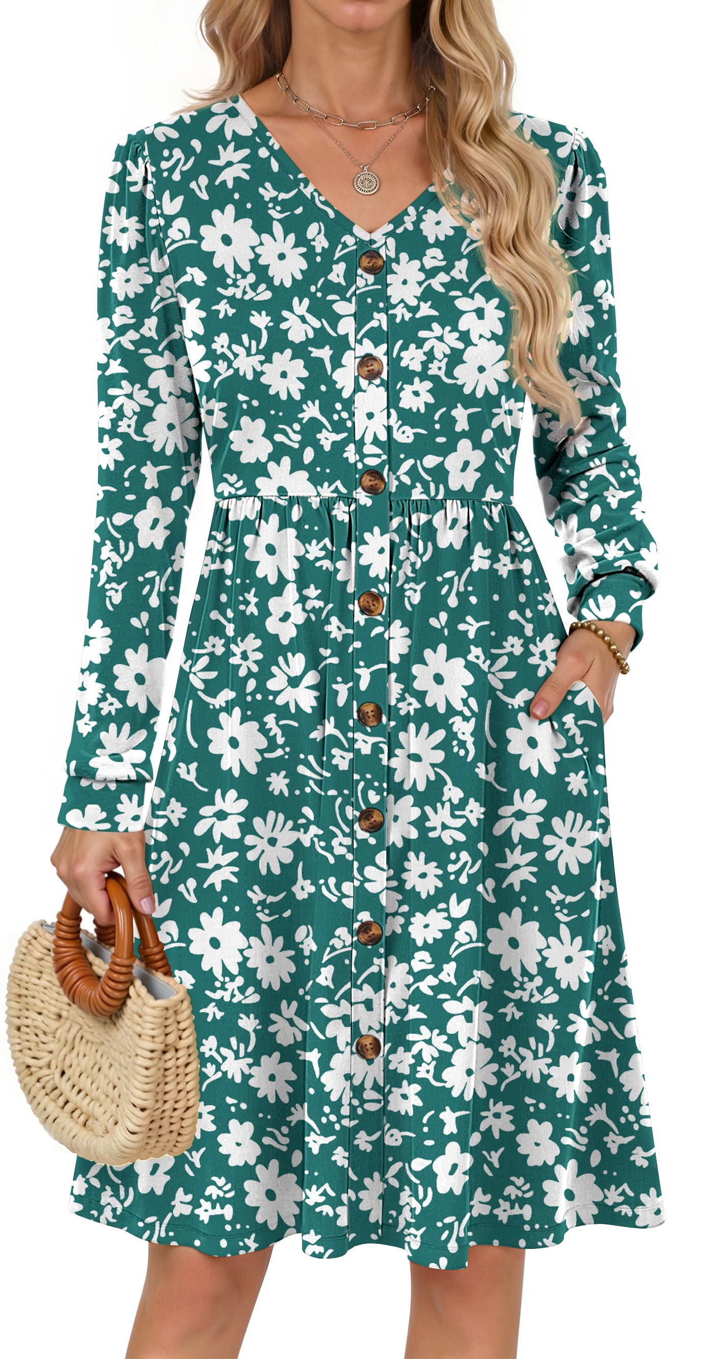 Fantaslook Long Sleeve Dresses for Women V Neck Casual Fall Dress ...