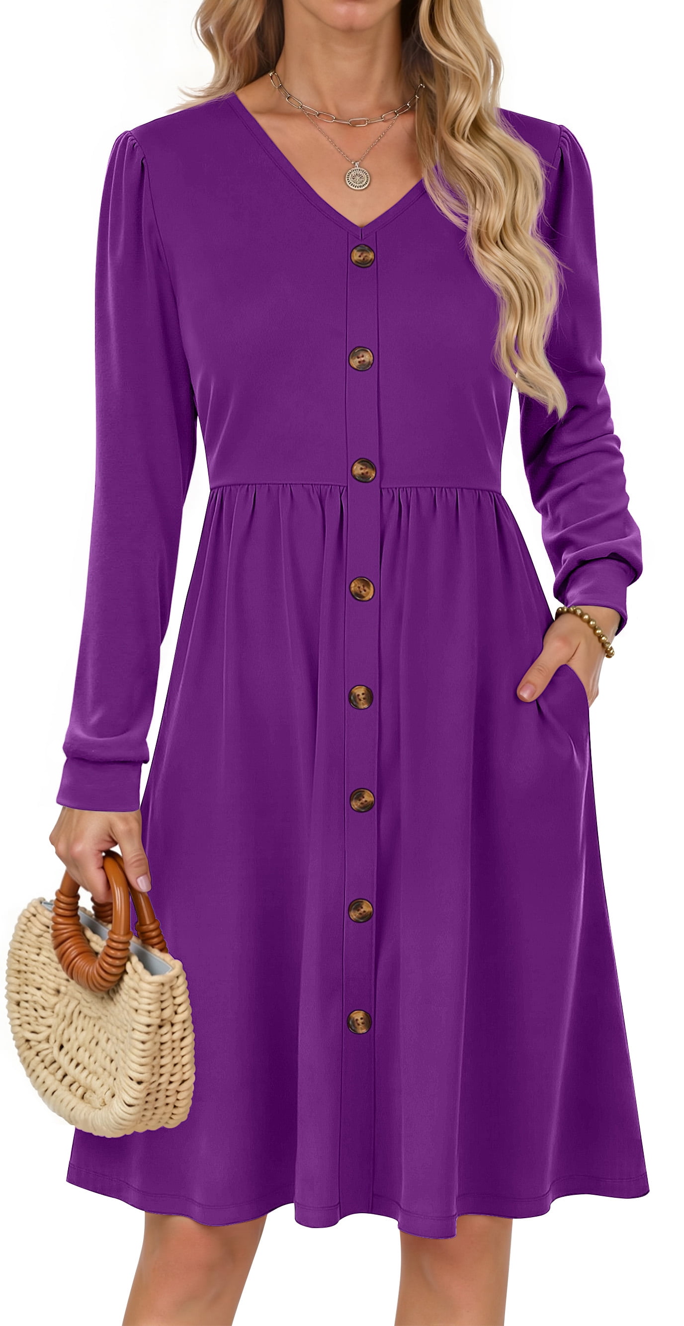 Fantaslook Long Sleeve Dresses for Women V Neck Casual Fall Dress — free download