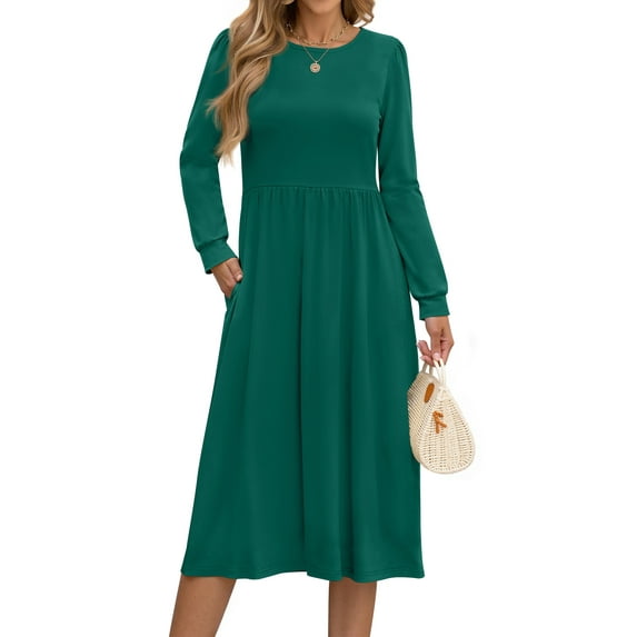 Fantaslook Long Sleeve Midi Dresses for Women Casual Floral Dress Flowy Fall Dresses with Pockets