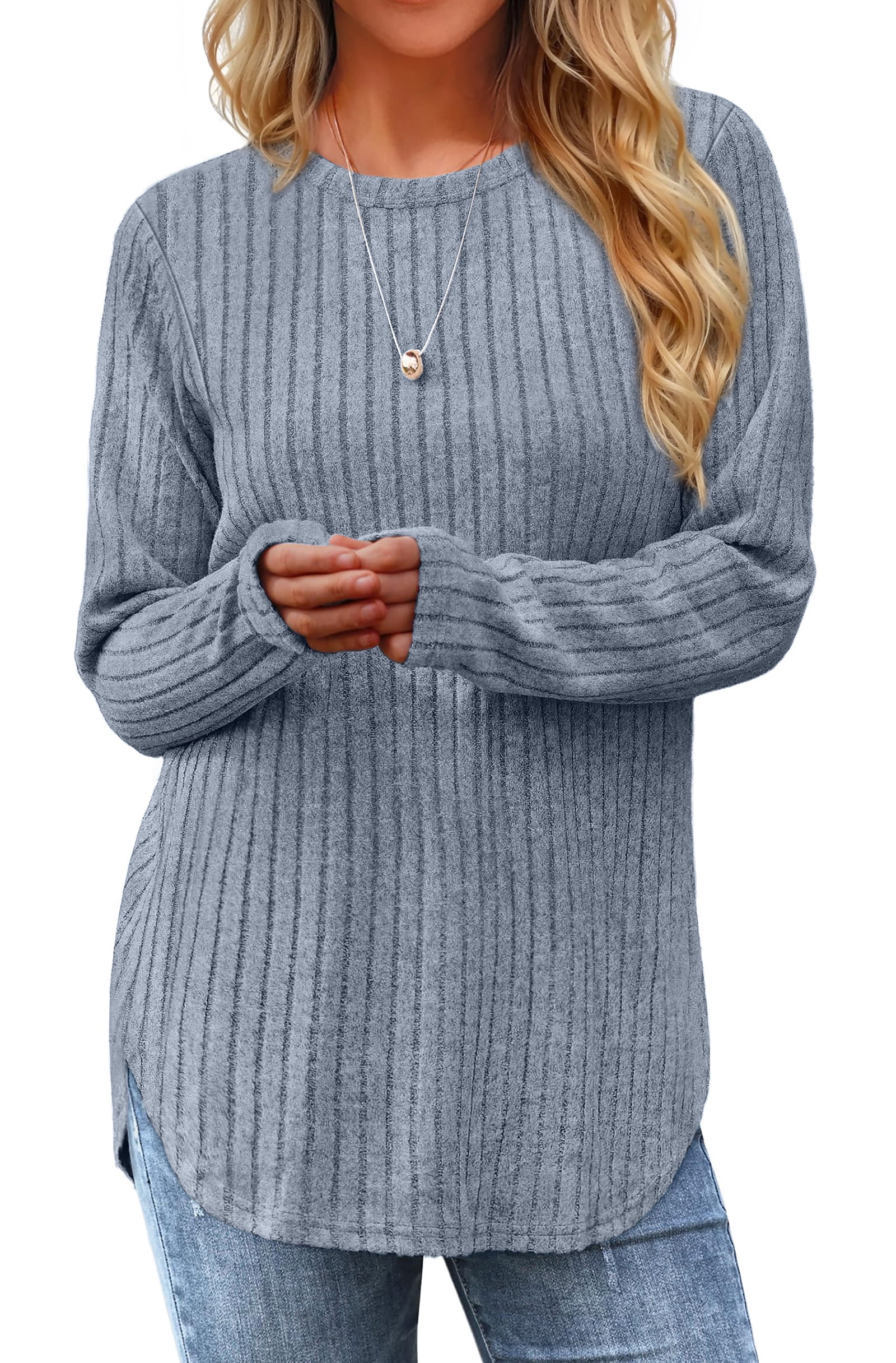 Fantaslook Long Sleeve Shirts for Women Casual Tunic Tops Dressy Crew Neck Pullover Fall Lightweight Sweaters for Women