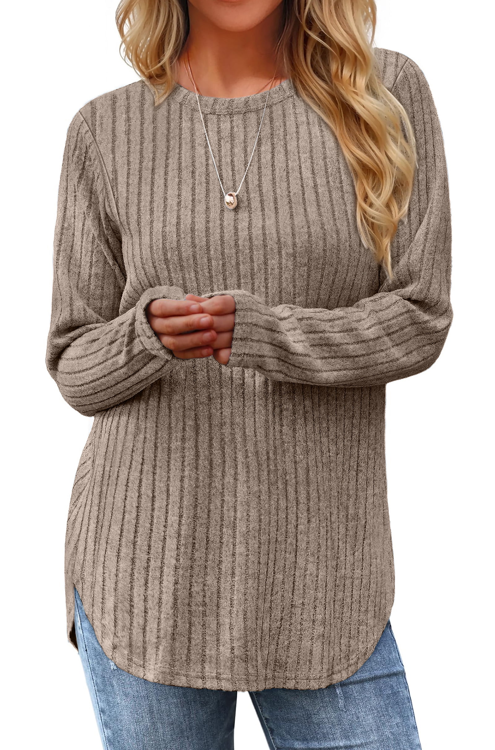 Walmart Black Friday Deals 2025 - Fantaslook Long Sleeve Shirts for Women Casual Tunic Tops Dressy Crew Neck Pullover Fall Lightweight Sweaters for Women