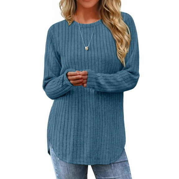 Fantaslook Long Sleeve Shirts for Women Casual Tunic Tops Dressy Crew Neck Pullover Fall Lightweight Sweaters for Women