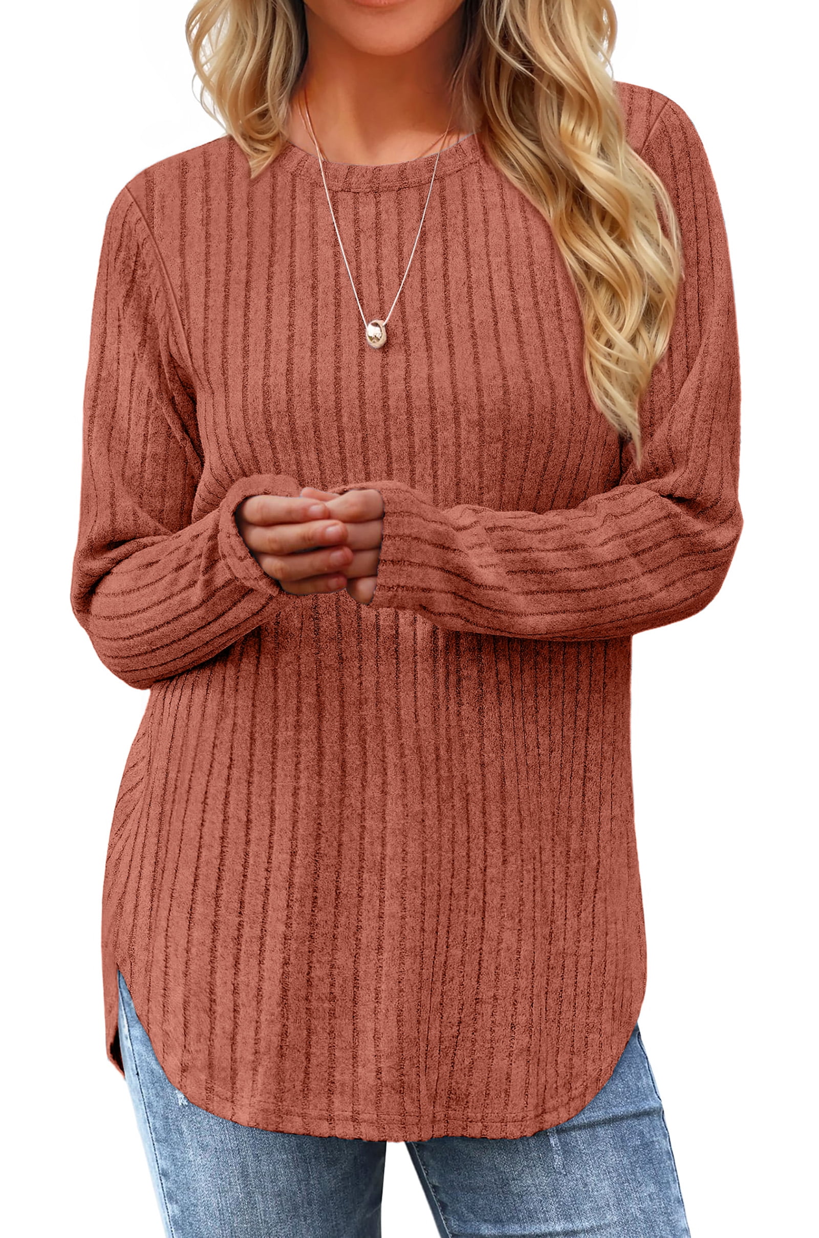Fantaslook Long Sleeve Shirts for Women Casual Tunic Tops Dressy Crew Neck Pullover Fall Lightweight Sweaters for Women