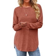 Fantaslook Long Sleeve Shirts for Women Casual Tunic Tops Dressy Crew Neck Pullover Fall Lightweight Sweaters for Women