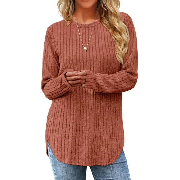 Fantaslook Long Sleeve Shirts for Women Casual Tunic Tops Dressy Crew Neck Pullover Fall Lightweight Sweaters for Women
