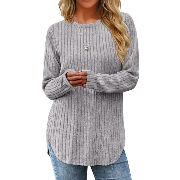 Fantaslook Long Sleeve Shirts for Women Casual Tunic Tops Dressy Crew Neck Pullover Fall Lightweight Sweaters for Women