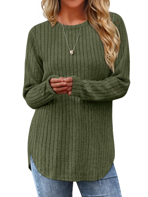 Long Sleeve Shirts for Women Casual Tunic Tops Dressy Crew Neck Pullover Fall Lightweight Sweaters for Women