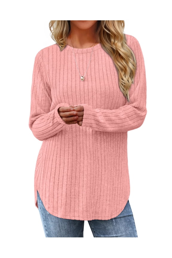 Long Sleeve Shirts for Women Casual Tunic Tops Dressy Crew Neck Pullover Fall Lightweight Sweaters for Women