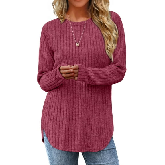 Fantaslook Long Sleeve Shirts for Women Casual Tunic Tops Dressy Crew Neck Pullover Fall Lightweight Sweaters for Women