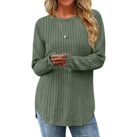 Fantaslook Long Sleeve Shirts for Women Casual Tunic Tops Dressy Crew Neck Pullover Fall Lightweight Sweaters for Women