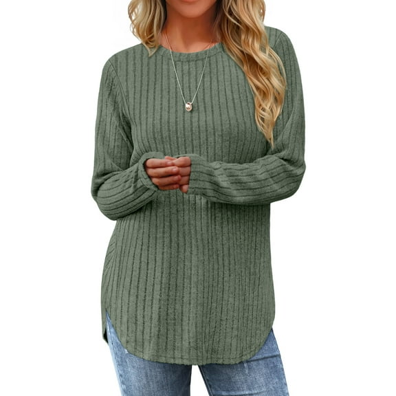 Fantaslook Long Sleeve Shirts for Women Casual Tunic Tops Dressy Crew Neck Pullover Fall Lightweight Sweaters for Women