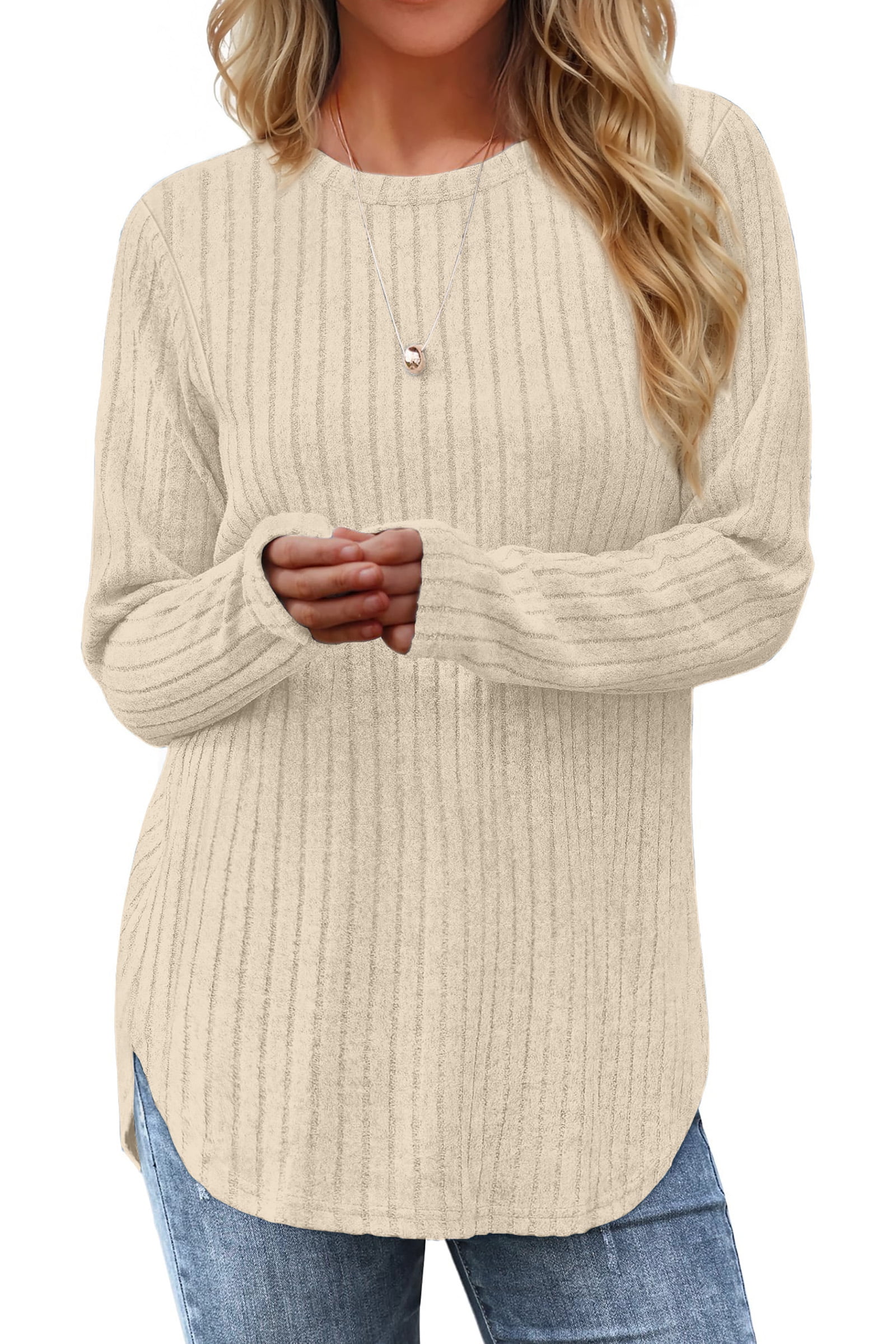 Walmart Black Friday Deals 2025 Fantaslook Long Sleeve Shirts for Women Casual Tunic Tops Dressy Crew Neck Pullover Fall Lightweight Sweaters for Women